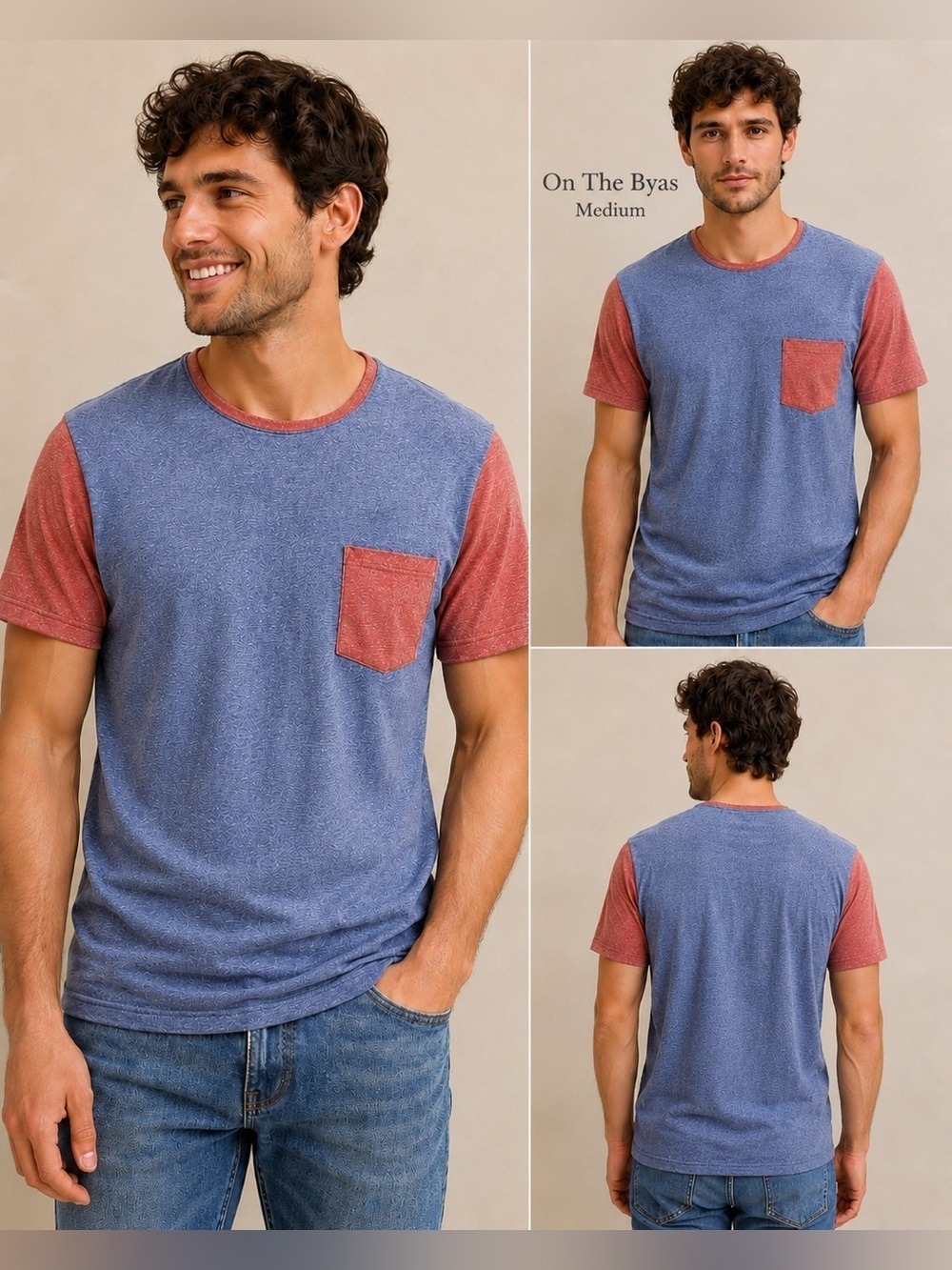 On The Byas Medium Colorblock Pocket Tee Blue Red marled Short Sleeve tee